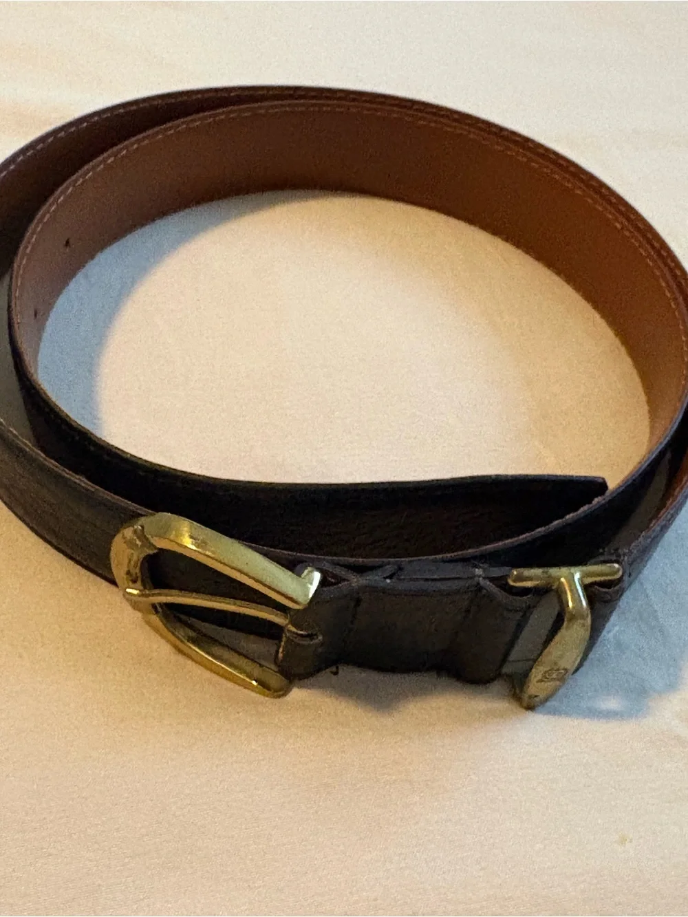 Vtg Christian Dior black leather belt brass CD logo designer belt size 36, Spain